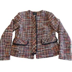 Helene London Blazer Tweed Multi Color Boucle Fringed Zip Jacket XL Workwear